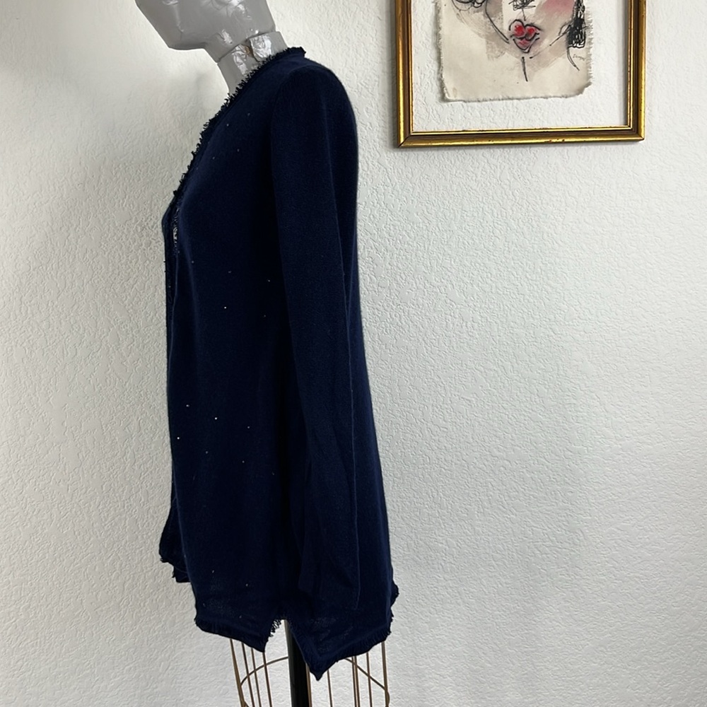 Rani Arabella Cashmere Fringe Open Front Swarovski Rhinestone Cardigan Loro Pian - Picture 7 of 10